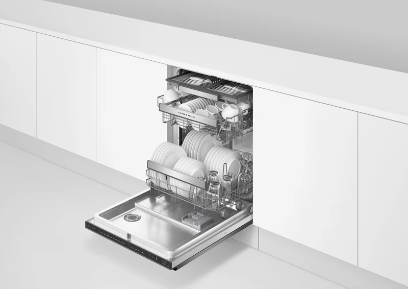 Fisher & Paykel Series 7 Contemporary Built-Under Dishwasher, Recessed Handle, Black Stainless Steel
