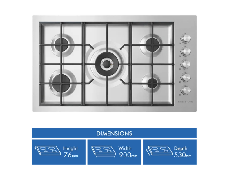 Fisher & Paykel 90cm Series 9 5 Burner Gas Cooktop, Flush Fit, LPG