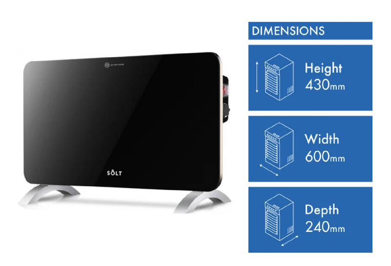 Solt 1000W Electrical Panel Heater Tempered Glass - Black