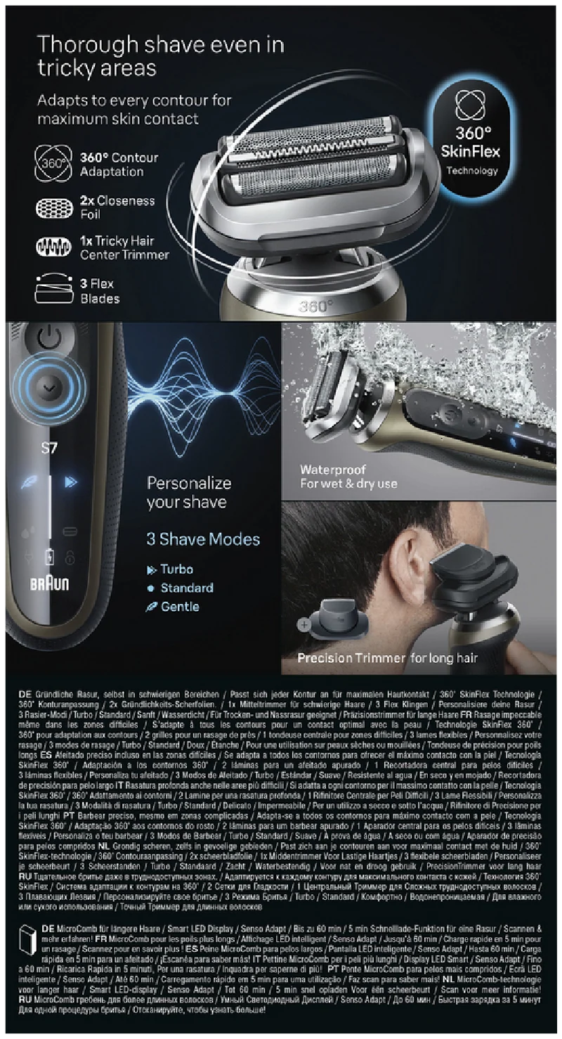 Braun Series 7 Wet and Dry Electric Shaver Gold