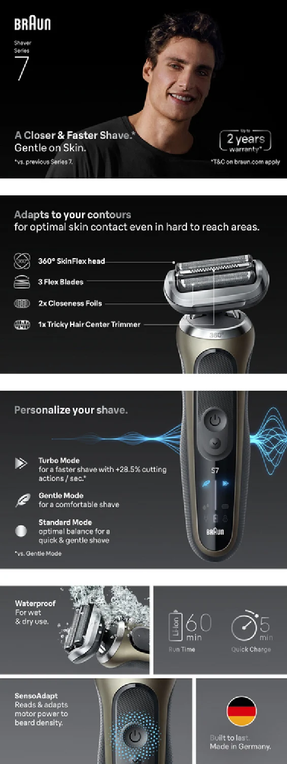 Braun Series 7 Wet and Dry Electric Shaver Gold