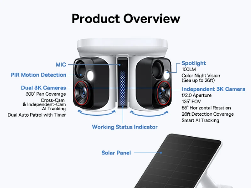Baseus X1 Pro 3K Dual Lens Solar-Powered Security Camera