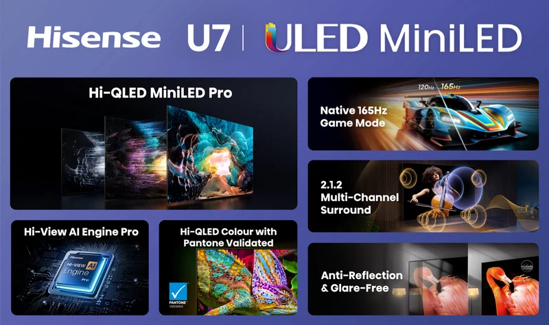 Hisense 85" U7SAU 4K ULED MiniLED 165Hz TV 2026