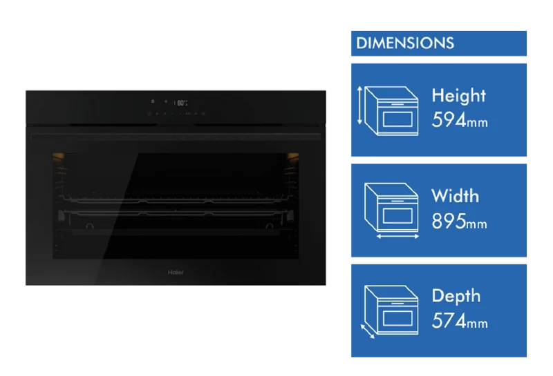 Haier 500 Series 90cm Electric Oven, 16 Function, Air Fry, Steam Assist, Black