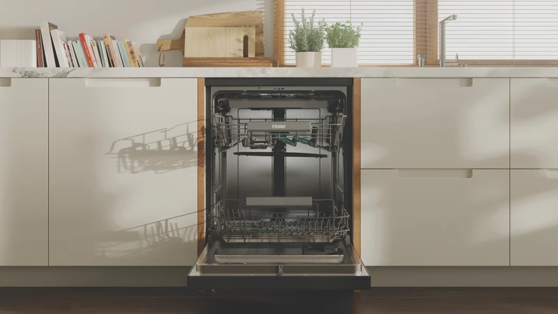 Haier 600 Series Freestanding Dishwasher, Steam, Dual Power Spray Arm, Black