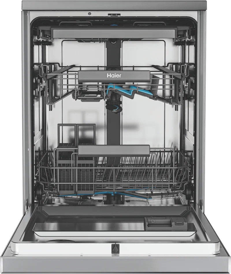 Haier 600 Series Freestanding Dishwasher, Steam, Dual Power Spray Arm, Satina