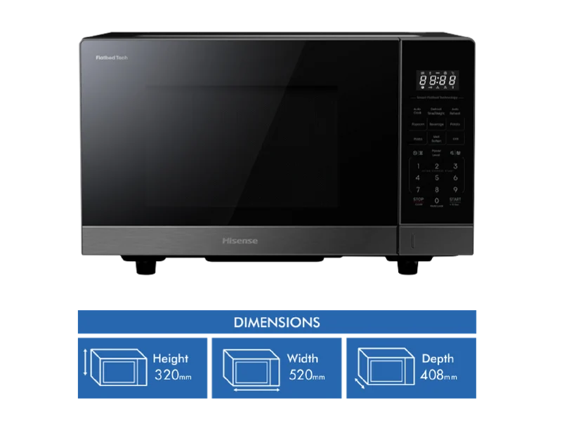 Hisense 30L 1000W Flatbed Microwave with Grill Function Dark Stainless
