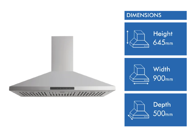 Euromaid 90cm Pyramid Canopy Rangehood, Stainless Steel