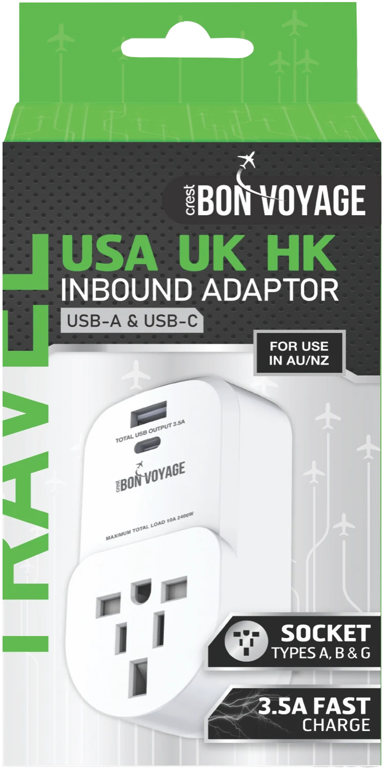 Bon Voyage Travel Adaptor AC Plug Visitor - AU 2 USB 3.5A