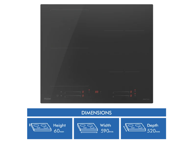 Haier 500 Series 60cm Induction Cooktop, 4 Zone Flexi Zone, Black