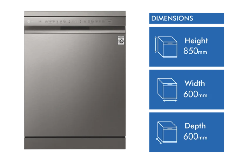 LG 60cm 14 Place QuadWash Freestanding Dishwasher, Platinum Steel