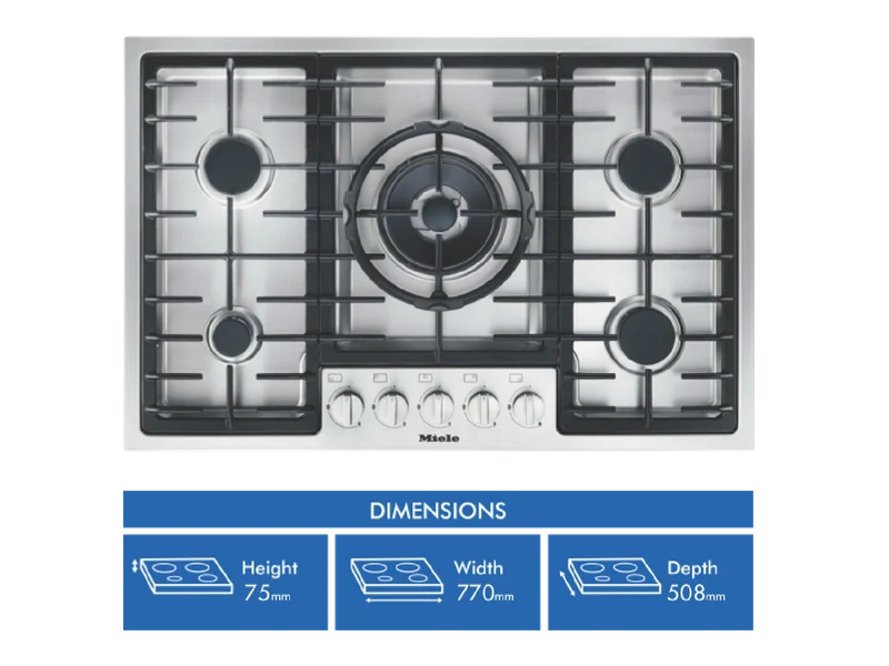 Miele 77cm 5 Burner Gas Cooktop Stainless Steel