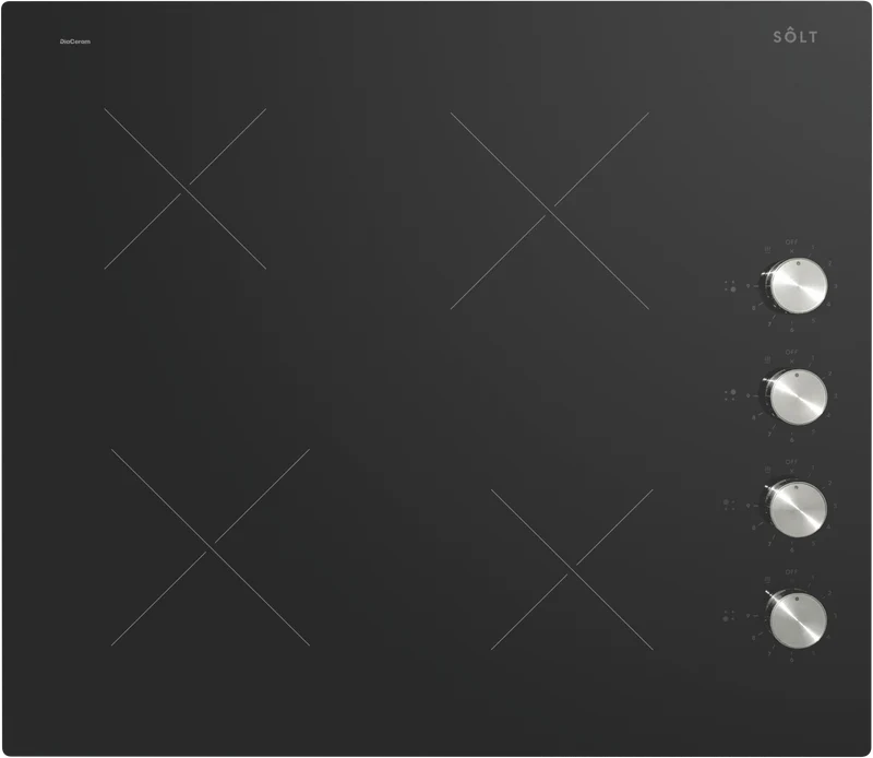 Solt 60cm Knob Control Ceramic Cooktop, Black Glass
