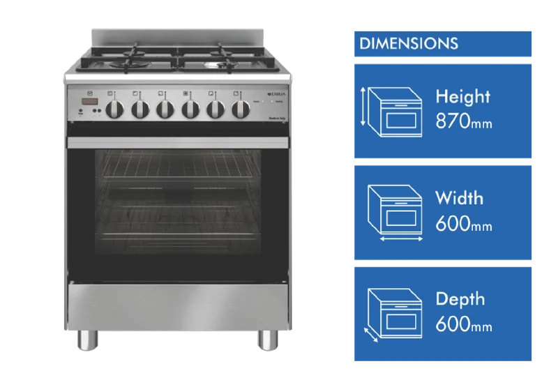 Emilia 60cm Dual Fuel Freestanding Cooker, Stainless Steel