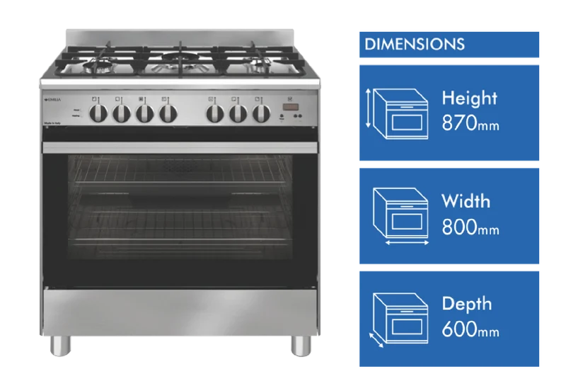 Emilia 80cm Stainless Steel Dual Fuel Cooker