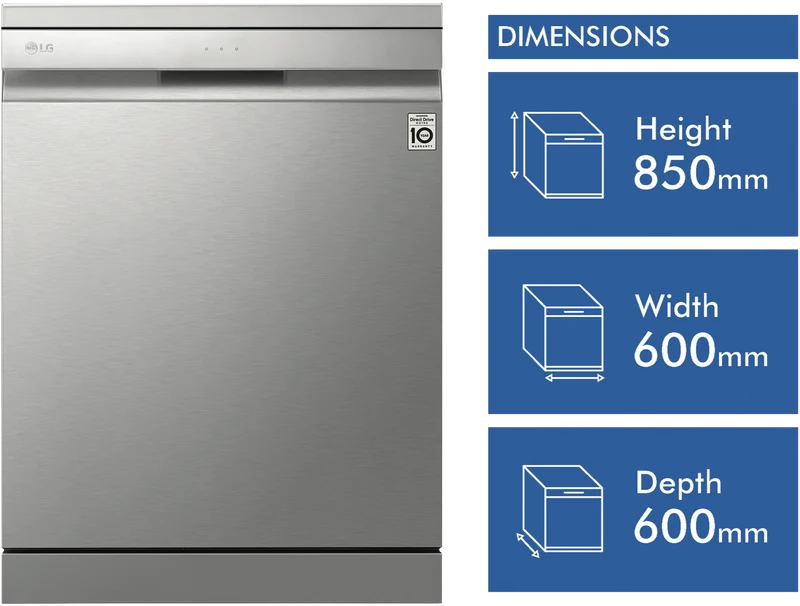 LG 60cm 15 Place QuadWash Freestanding Dishwasher, Stainless Steel