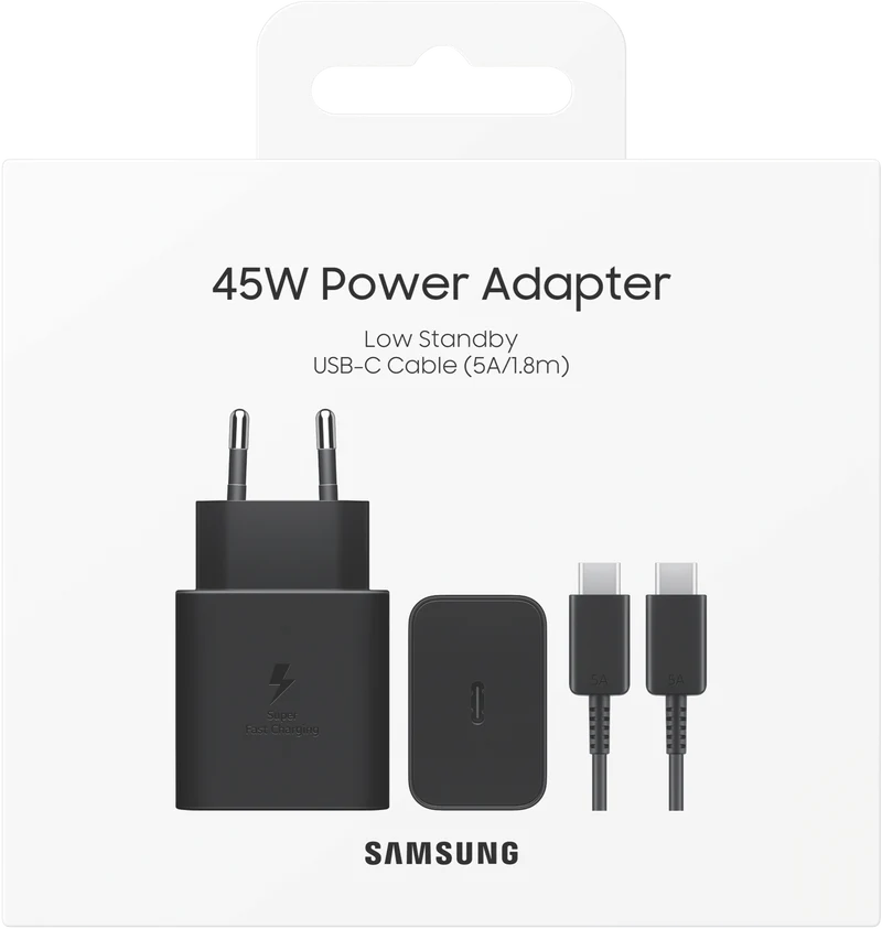 Samsung 45W Power Adaptor and USB-C TO USB-C Cable Black