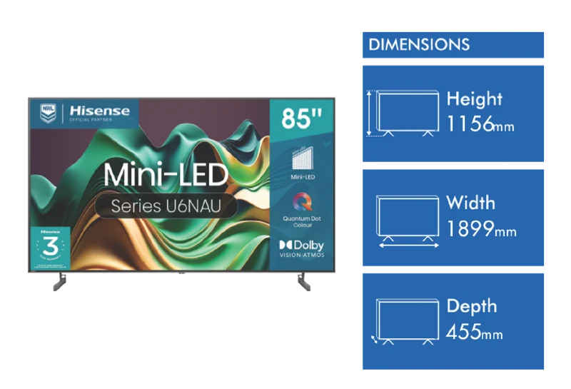Hisense 85" U6NAU 4K Mini-LED QLED Smart TV 24