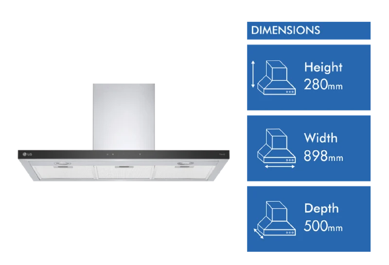 LG 90cm T-Shape Rangehood with ThinQ Auto, Stainless Steel