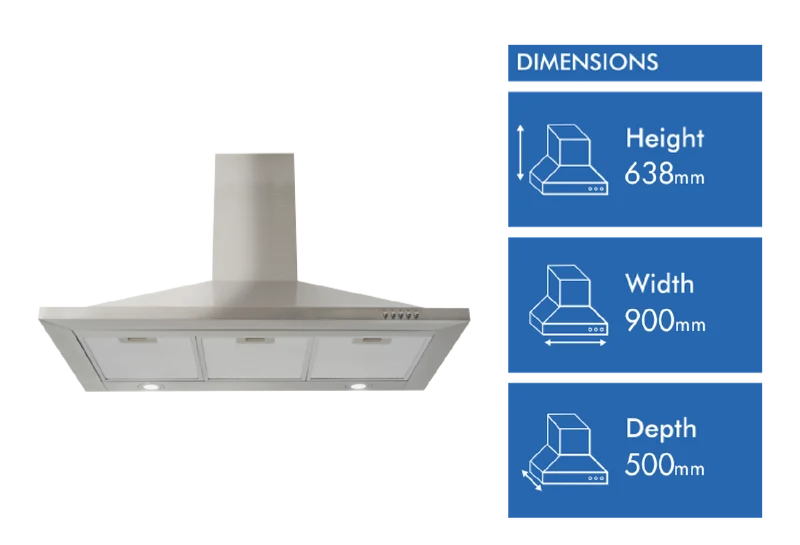 Solt 90cm Canopy Rangehood, Stainless Steel