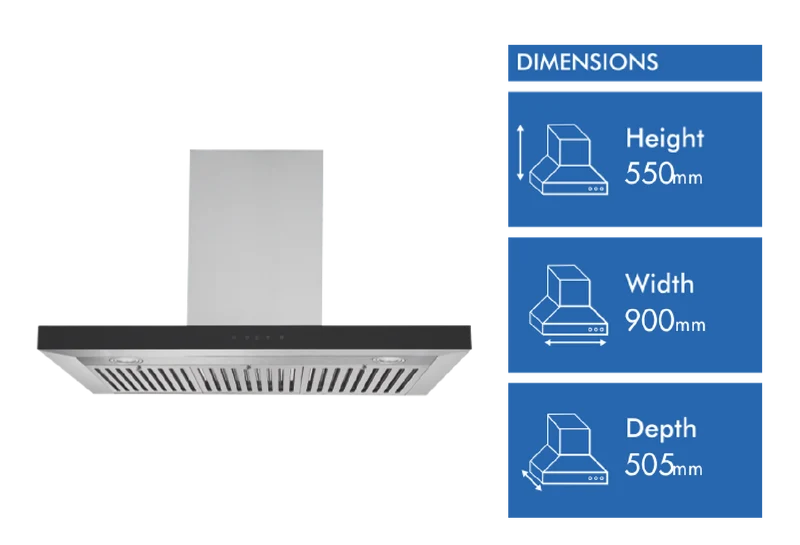Solt 90cm Box Canopy Rangehood, Stainless Steel