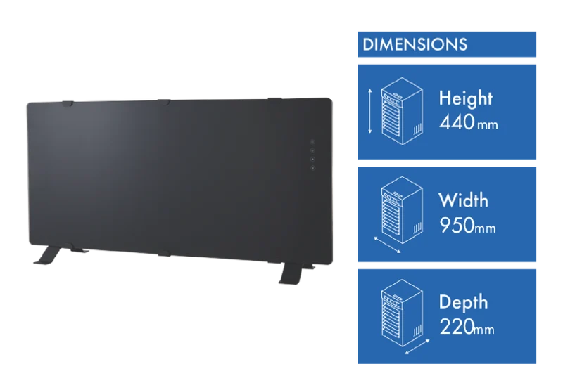 Rinnai 2200W Black Glass Panel Heater with WIFI