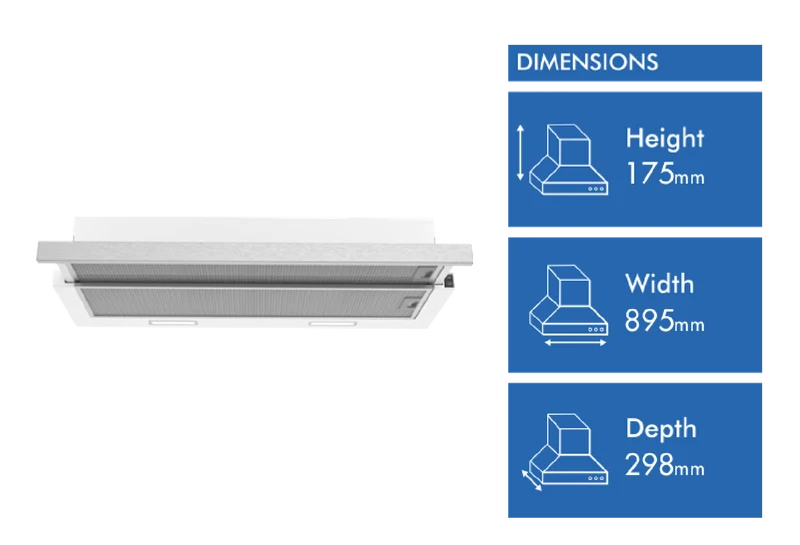 Solt 90cm Slideout Rangehood, Stainless Steel Fascia