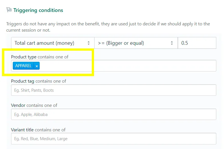 Product Type discount