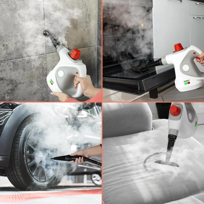 Duronic SC32 WE Nettoyeur vapeur à main 1050W Nettoyeur portable multifonction avec réservoir de 350 ml Nettoyage à la vapeur pour tissus Canapé Joints Douche Four Evier Vitres Fenêtres Miroirs