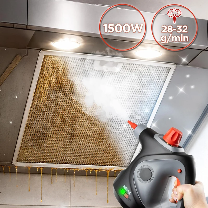Duronic SC32 BK Nettoyeur vapeur à main 1050W Nettoyeur portable multifonction avec réservoir de 350 ml Nettoyage à la vapeur pour tissus Canapé Joints Douche Four Evier Vitres Fenêtres Miroirs