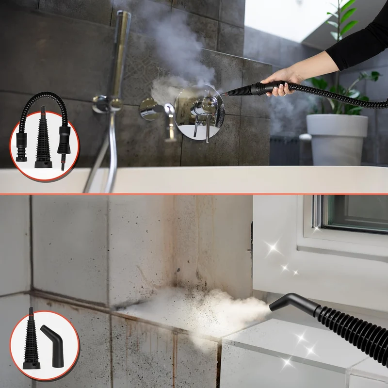 Duronic SC32 BK Nettoyeur vapeur à main 1050W Nettoyeur portable multifonction avec réservoir de 350 ml Nettoyage à la vapeur pour tissus Canapé Joints Douche Four Evier Vitres Fenêtres Miroirs