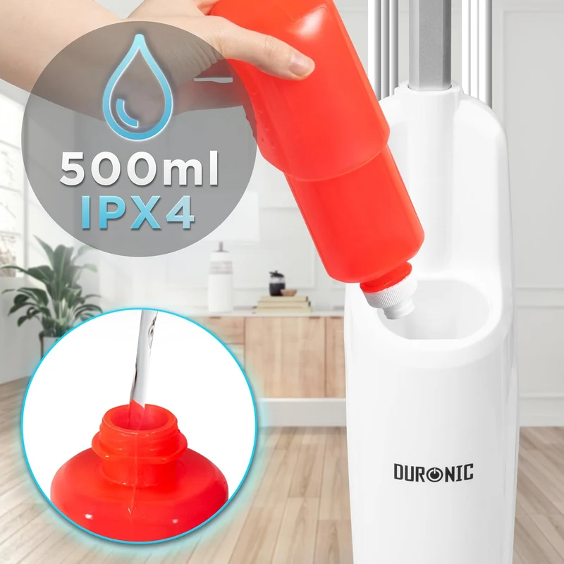 Duronic STM15 WE Balai nettoyeur vapeur de 1500W Réservoir de 500 ml Température maximale de 100°C Nettoyage sol dur carrelage tapis Nettoie sans produits chimiques