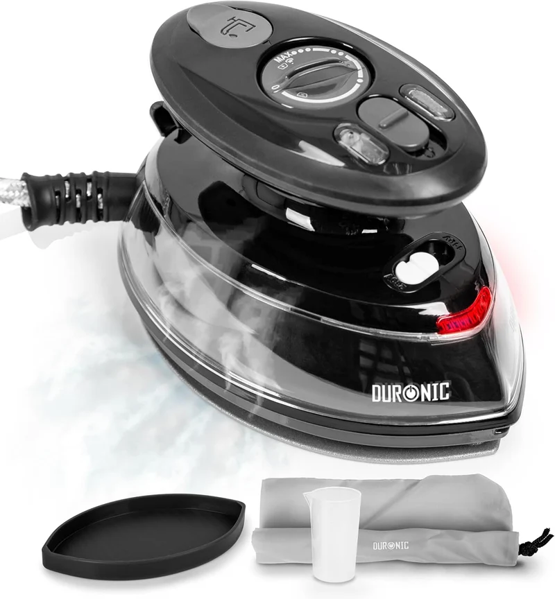 Duronic SI3 BK Fer à repasser à vapeur de voyage 400W Léger et compact 495g Idéal pour les déplacements Convient pour crafts et patchworks Accessoires inclus