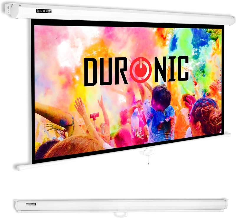 Duronic MPS100 16/9 WE Ecran de Projection TV et Home Cinema de 100 Pouces 254 cm ou 221 x 125 cm Fixation Mur ou Plafond Déroulement Manuel Gain +1 idéal pour 3D 8K 4K 1080P
