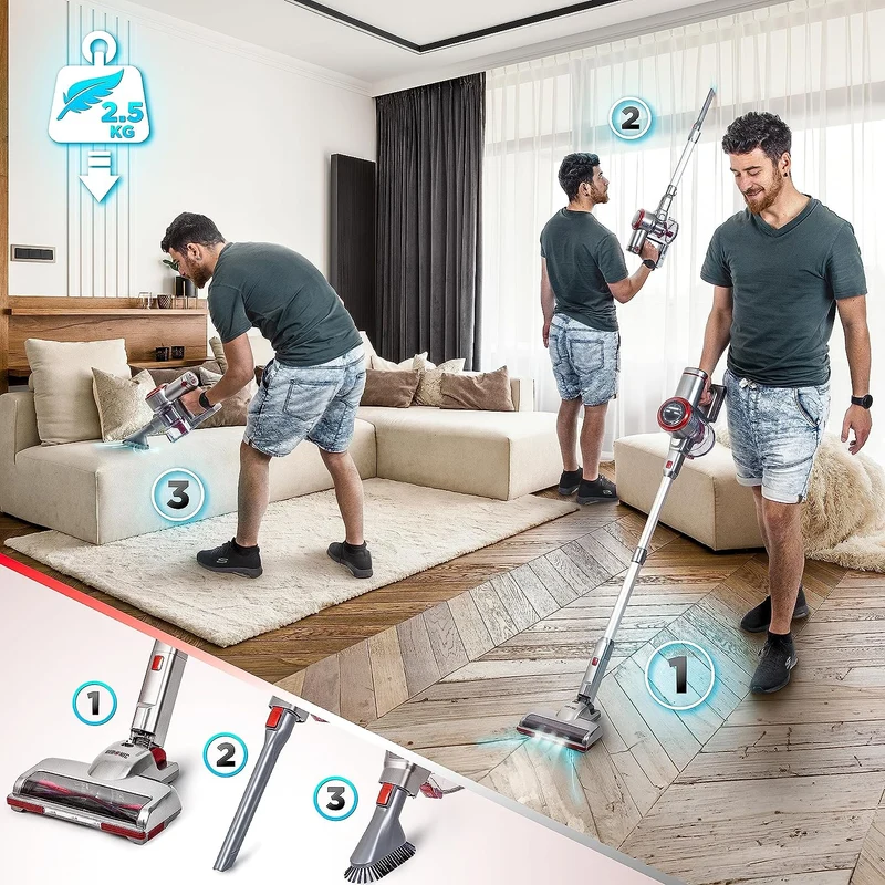 Duronic VC28 Aspirateur Balai sans Fil de 220W avec 2 Batteries au Lithium Rechargeable | Aspirateur léger autoportant pour Moquette et sols durs | Puissance d'aspiration réglable | Filtre HEPA