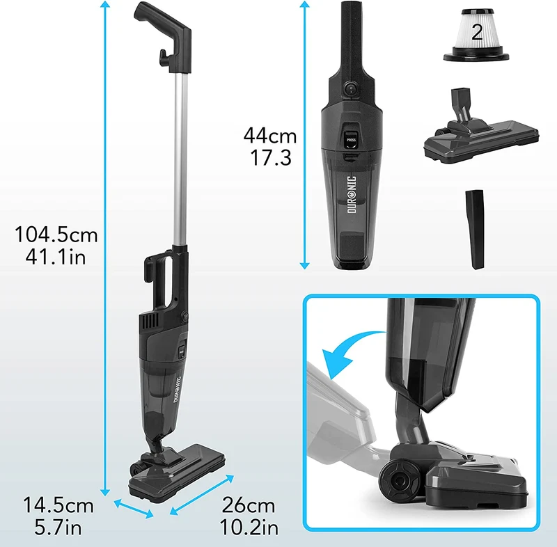 Duronic VC9 Aspirateur Balai et à Main de 600W | Sans Sac | Compact et Léger | 2 Filtres HEPA fournis | Filaire et Portable | Pour la Maison et la Voiture