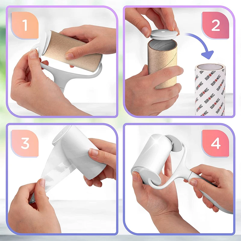 Duronic ROLL2X4 Set de 2 Rouleaux ramasse poils avec 4 Recharges de Bandes adhésives | Anti peluches | Pour les Vêtements Poils d'Animaux Tissus d'Ameublement