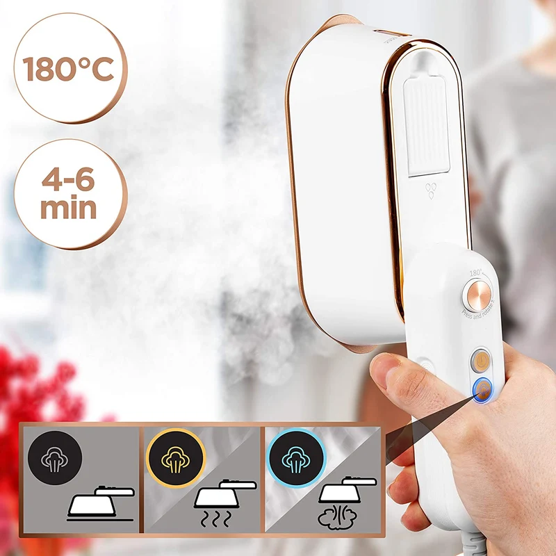 Duronic HS90 WE Fer à repasser de voyage Portable Utilisation horizontale et verticale 2 fonctions vapeur Poignée rétractable Compact et léger pour déplacements Sacoche base et cruche incluses