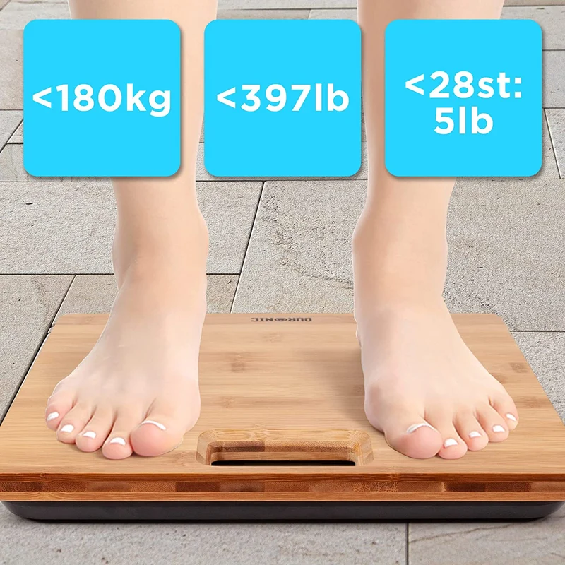 Duronic BS504 Balance Corporelle / Pèse Personne – Capacité élevée de 180 kg – Ecran LCD – Eco-responsable / Fabriqué en Bambou – Mesure en Kilogrammes – Automatique – Surveillez votre Poids