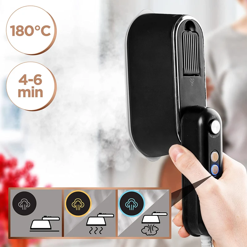 Duronic HS90 BK Fer à repasser de voyage Portable Utilisation horizontale et verticale 2 fonctions vapeur Poignée rétractable Compact et léger pour déplacements Sacoche base et cruche incluses