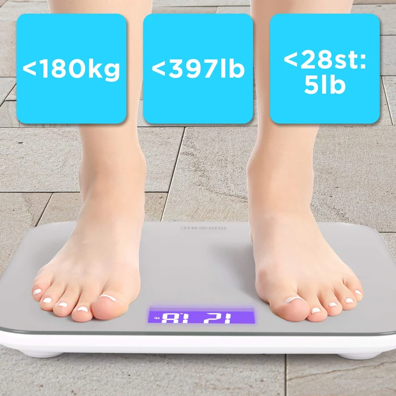 Duronic BS603 Balance Corporelle / Pèse Personne | Capacité élevée de 180kg | Ecran LCD éclairé lisible | Verre renforcé gris| Mesure en kilogrammes | Automatique | 4 Capteurs | Surveillez votre poids