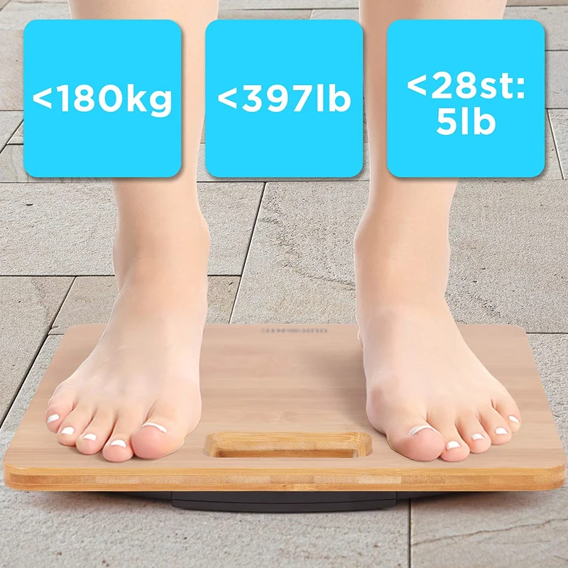 Duronic BS503 Balance Corporelle / Pèse Personne | Capacité élevée de 180 kg | Ecran LCD lisible | Planche écoresponsable en Bambou brun | Mesure en kilogrammes | Automatique | Surveillez votre poids