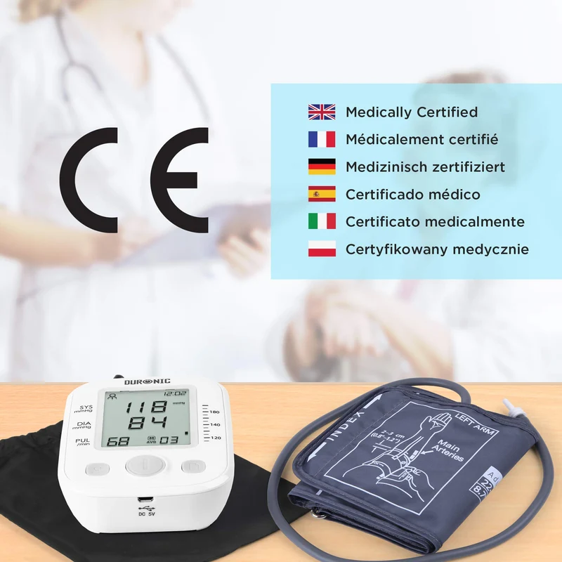 Duronic BPM200 Tensiomètre Electronique pour Bras Mesure Automatique de la Tension Artérielle Détecte les Irrégularités Cardiaques Large Ecran LCD pour lire les Mesures Jusqu'à 99 Sauvegardes
