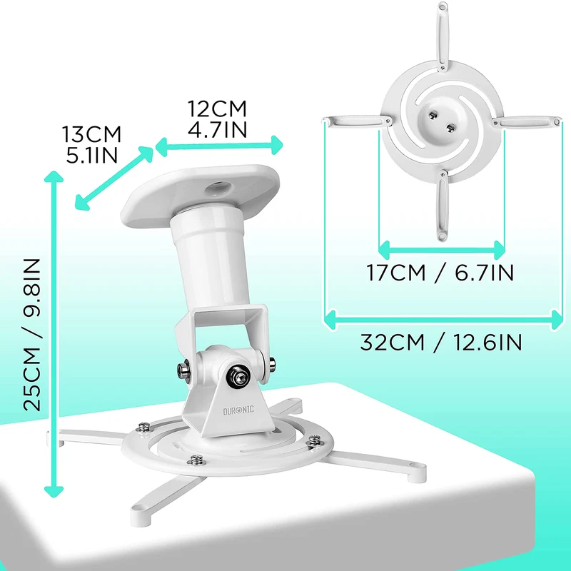 Duronic PB07XB Support vidéoprojecteur Universel inclinable et Rotatif Capacité 10 kg Installation Plafond Idéal pour Home cinema Jeux vidéos présentations conférences