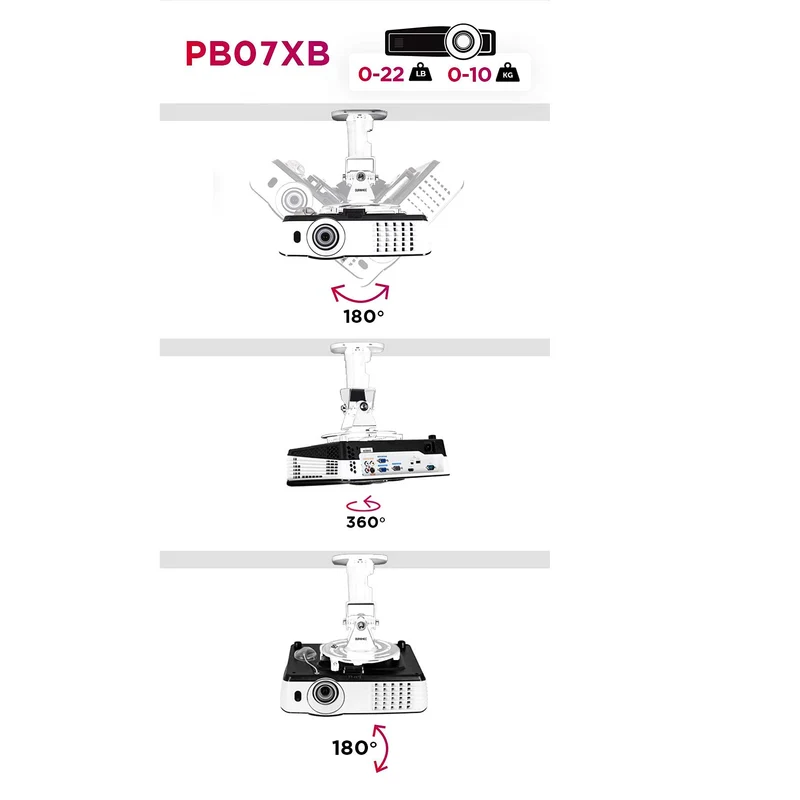 Duronic PB07XB Support vidéoprojecteur Universel inclinable et Rotatif Capacité 10 kg Installation Plafond Idéal pour Home cinema Jeux vidéos présentations conférences