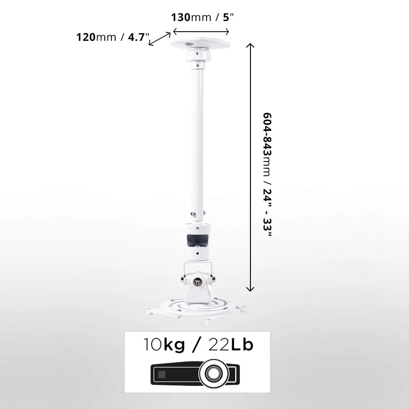 Duronic PB08XL Support pour Vidéoprojecteur Plafond Rotatif 360° Inclinable 180° Pivotable 180° Charge maximale 10 kg Bras Extensible Idéal pour Home Cinema présentations conférences