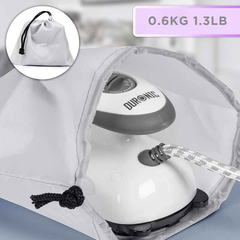 Duronic SI2 WE Fer à repasser à vapeur de voyage 375W Léger et compact 762g Semelle antiadhésive Réservoir de 50 ml Avec brosse et pochette de transport