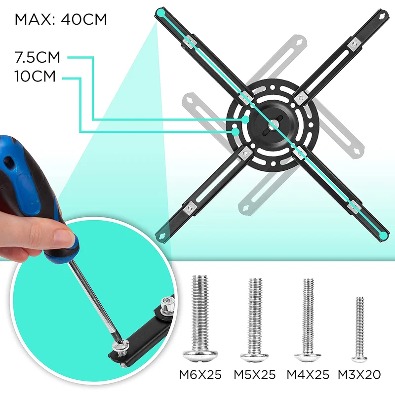 Duronic PB03XB Support pour Vidéoprojecteur Plafond Rotatif 360° Inclinable 30° Pivotant 20° Charge maximale de 13,6 kg Idéal pour Home Cinema présentations conférences