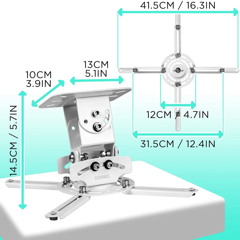 Duronic PB05XB Support pour Vidéoprojecteur Plafond Rotatif 360° Inclinable 30° et Pivotable 20° Charge maximale 13,6 kg Idéal pour Home Cinema présentations conférences