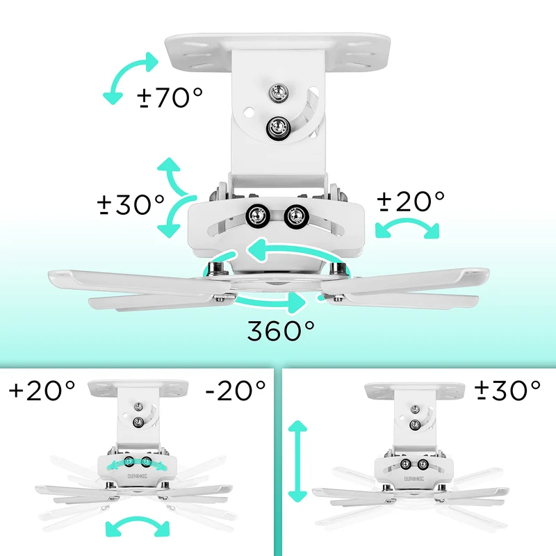 Duronic PB05XB Support pour Vidéoprojecteur Plafond Rotatif 360° Inclinable 30° et Pivotable 20° Charge maximale 13,6 kg Idéal pour Home Cinema présentations conférences